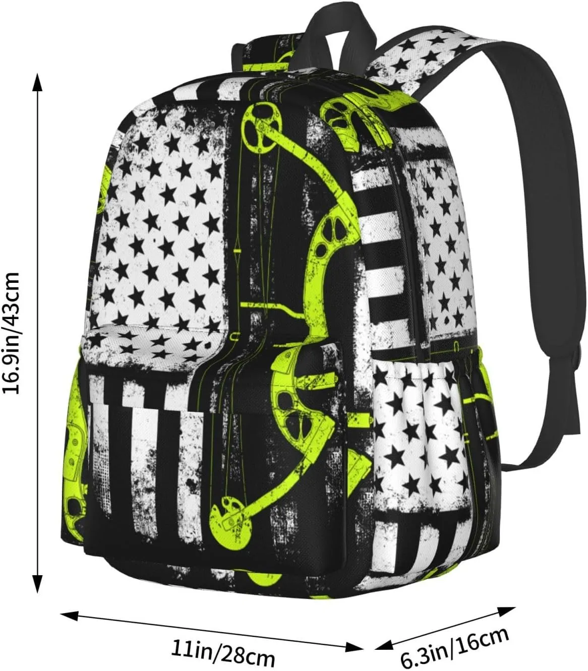 Bow Hunting American Flag Archery Bowhunter Casual Backpacks Large Travel Backpack Laptop Rucksack Sports Daypack Adjustable Strap Bag for Camping Hiking
