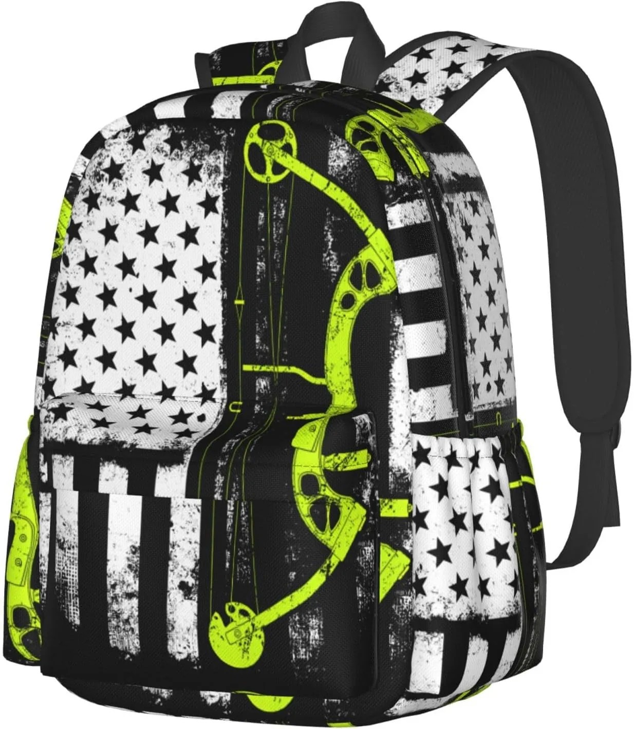 Bow Hunting American Flag Archery Bowhunter Casual Backpacks Large Travel Backpack Laptop Rucksack Sports Daypack Adjustable Strap Bag for Camping Hiking
