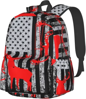 Bow Hunting American Flag Archery Deer Casual Backpacks Large Travel Backpack Laptop Rucksack Sports Daypack Adjustable Strap Bag for Camping Hiking