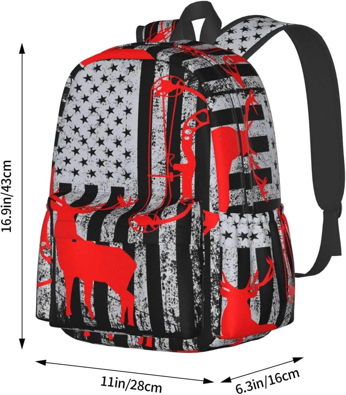 Bow Hunting American Flag Archery Deer Casual Backpacks Large Travel Backpack Laptop Rucksack Sports Daypack Adjustable Strap Bag for Camping Hiking