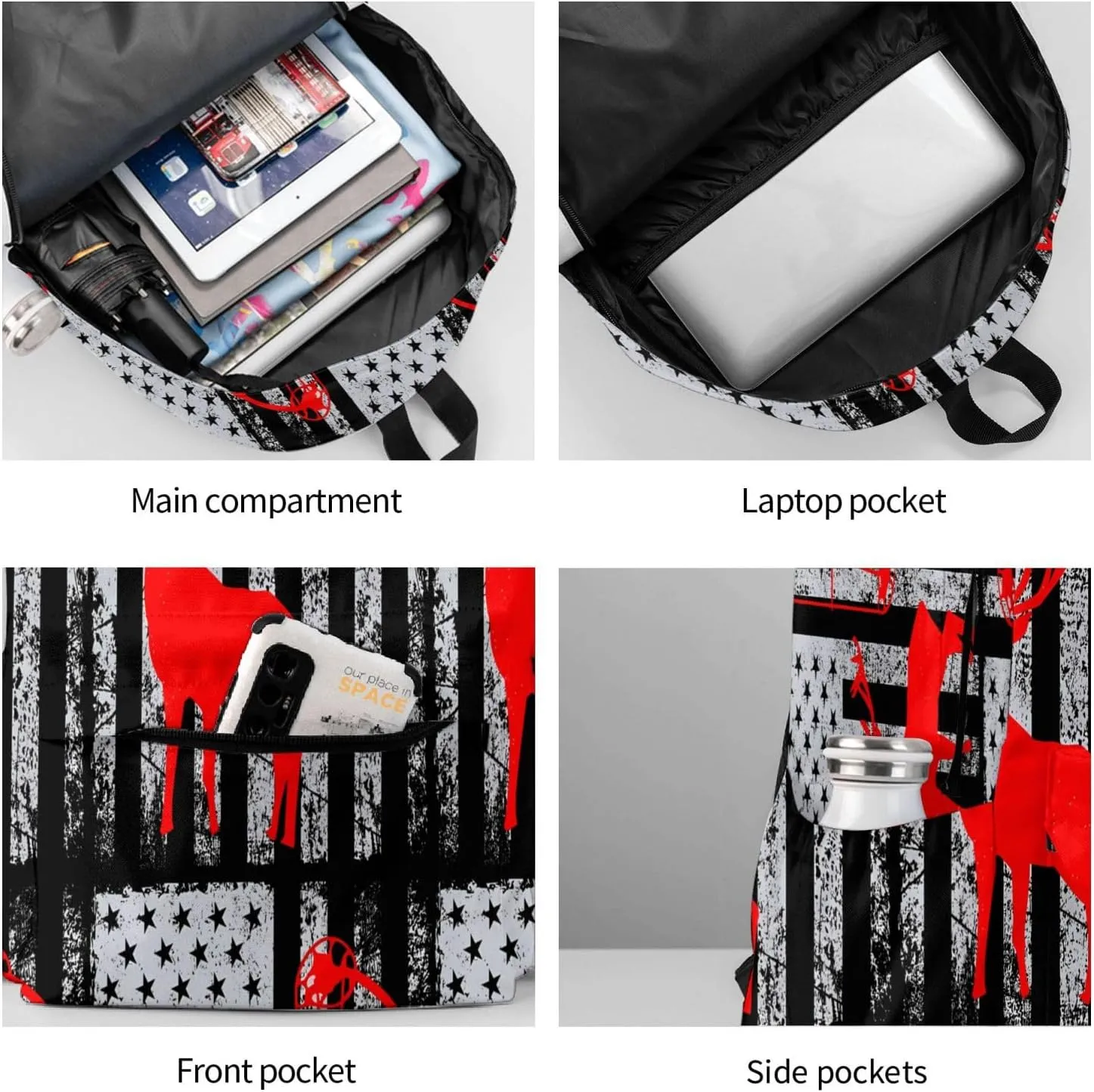 Bow Hunting American Flag Archery Deer Casual Backpacks Large Travel Backpack Laptop Rucksack Sports Daypack Adjustable Strap Bag for Camping Hiking