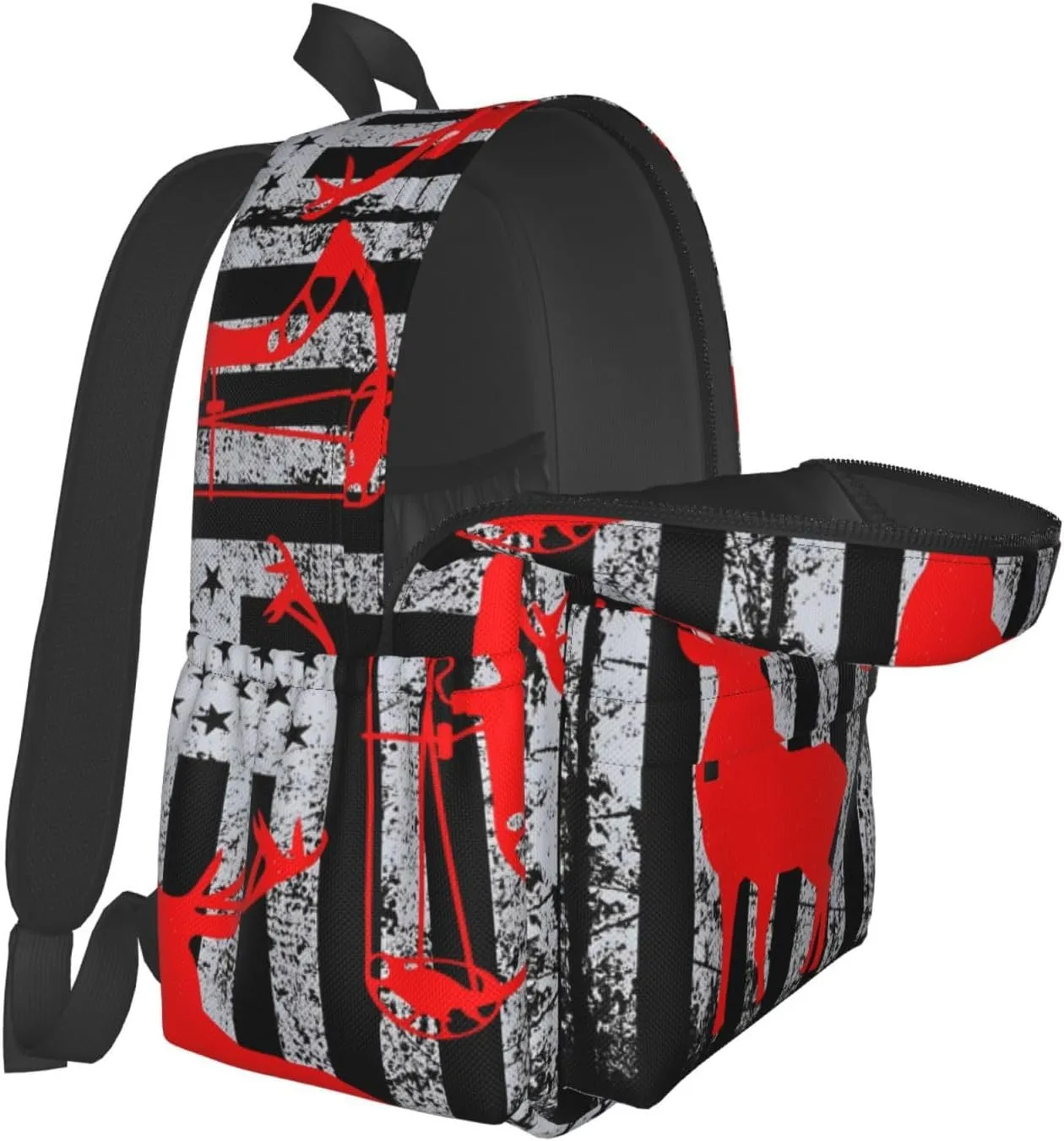 Bow Hunting American Flag Archery Deer Casual Backpacks Large Travel Backpack Laptop Rucksack Sports Daypack Adjustable Strap Bag for Camping Hiking