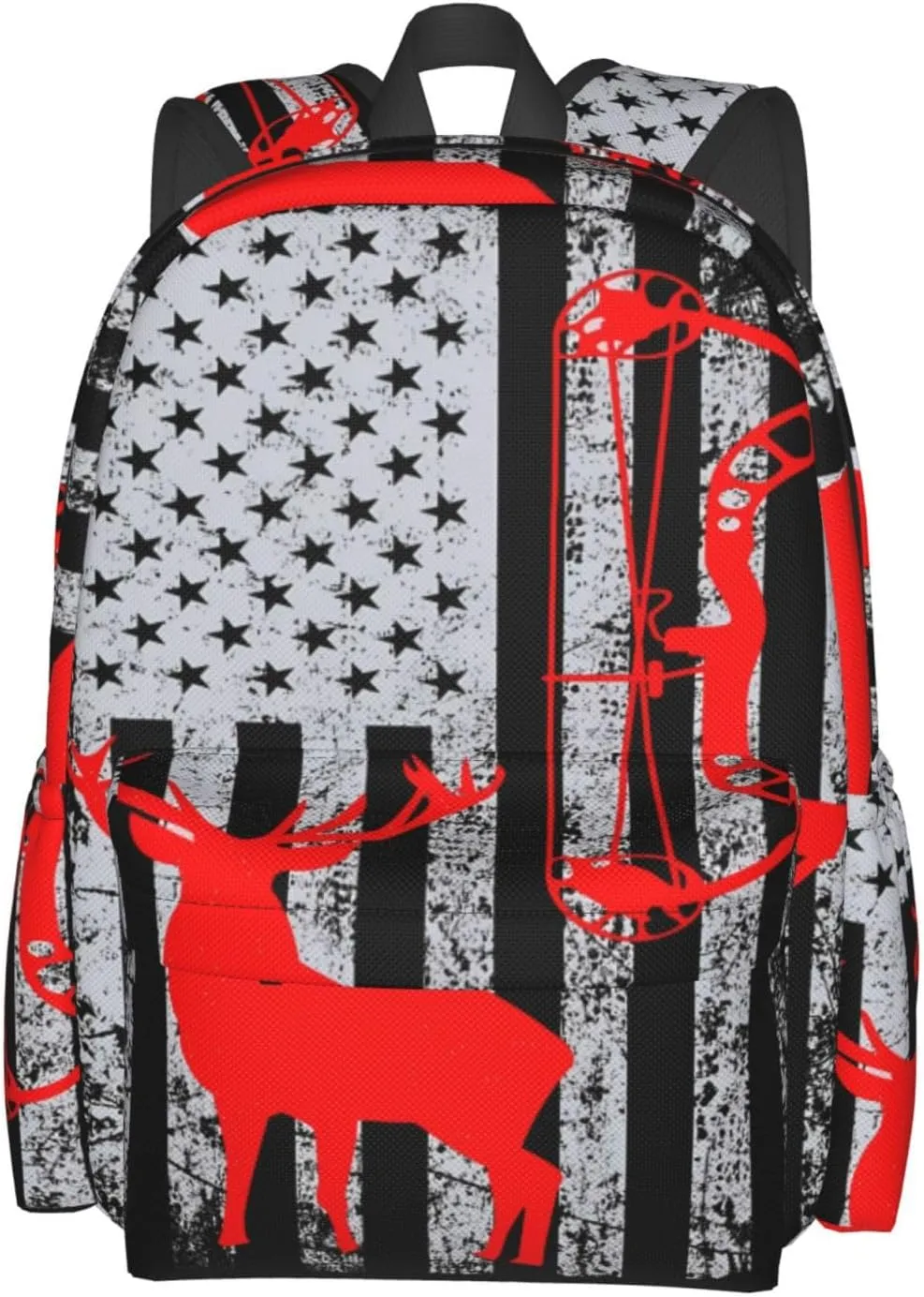 Bow Hunting American Flag Archery Deer Casual Backpacks Large Travel Backpack Laptop Rucksack Sports Daypack Adjustable Strap Bag for Camping Hiking
