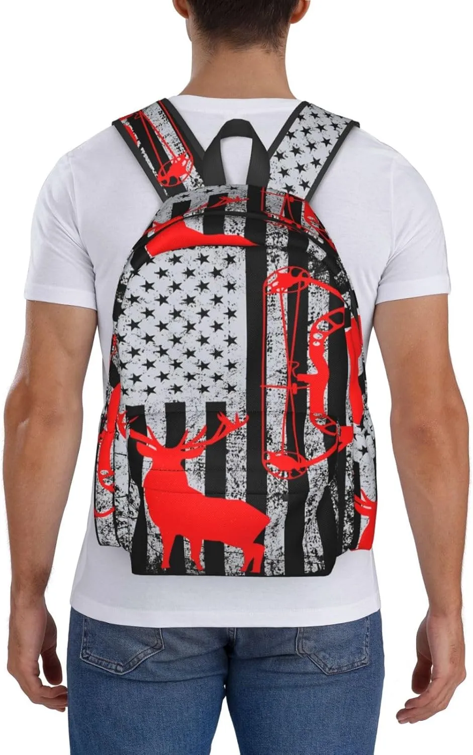 Bow Hunting American Flag Archery Deer Casual Backpacks Large Travel Backpack Laptop Rucksack Sports Daypack Adjustable Strap Bag for Camping Hiking