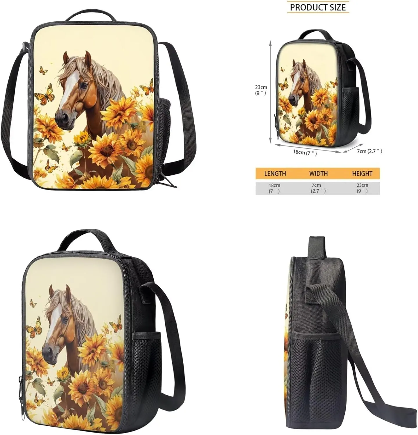 Brown Horse Kids Backpack Boys Elementary School Students Preschool Backpack with Lunch Box Pencil Case Organizer Wrist Strap Keychain Suitable for Various Occasions Such As Traveling,School