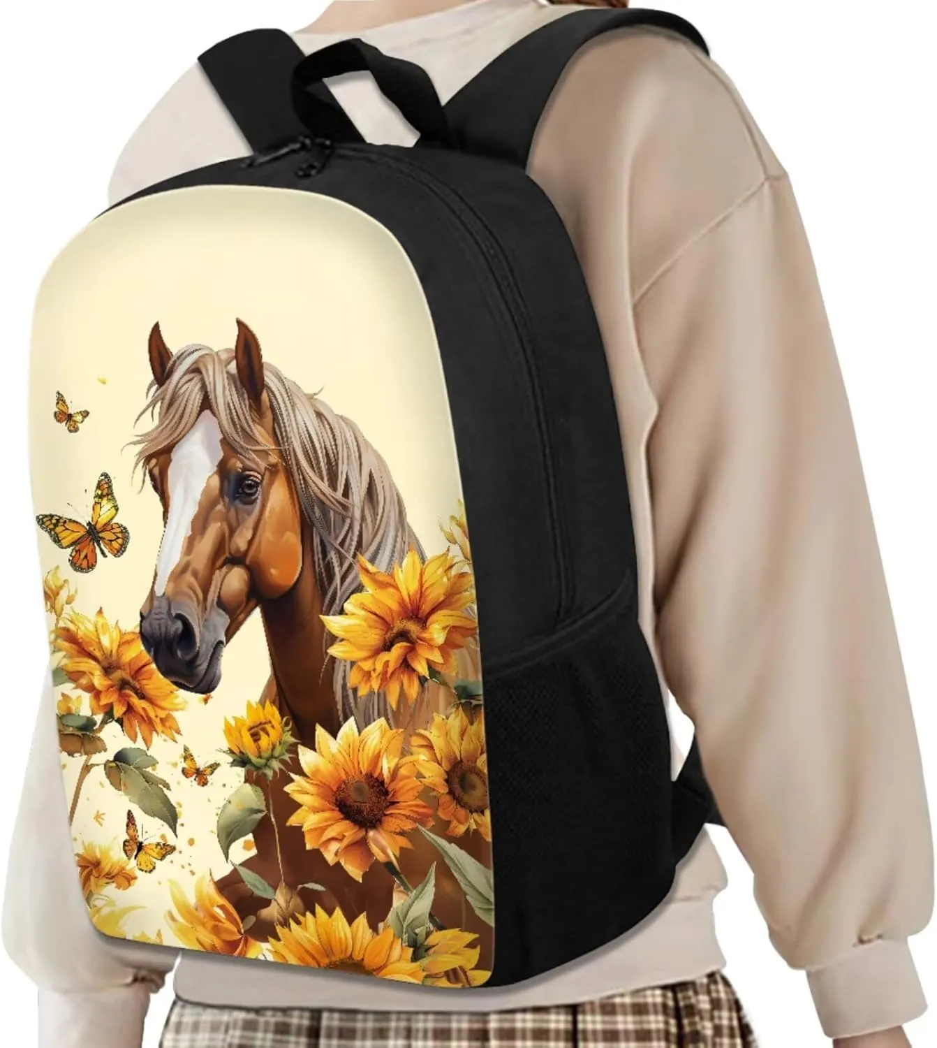Brown Horse Kids Backpack Boys Elementary School Students Preschool Backpack with Lunch Box Pencil Case Organizer Wrist Strap Keychain Suitable for Various Occasions Such As Traveling,School