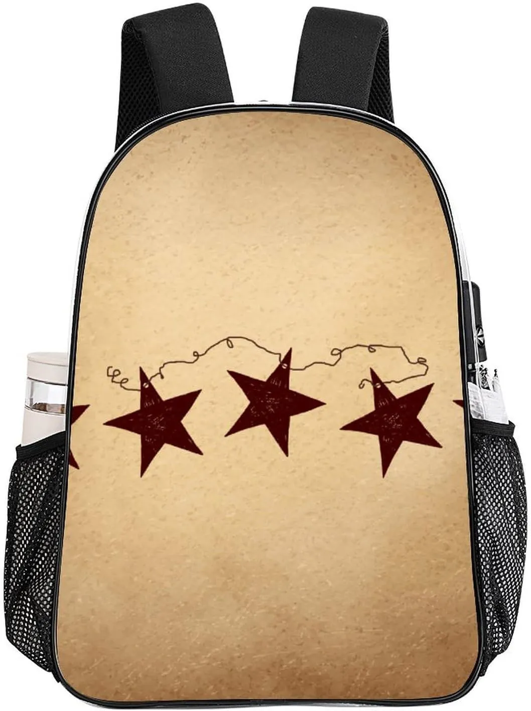 Brown Retro Star Primitive Countryside Transparent Fashion Waterproof PVC Transparent Backpack Unisex 17 Inches