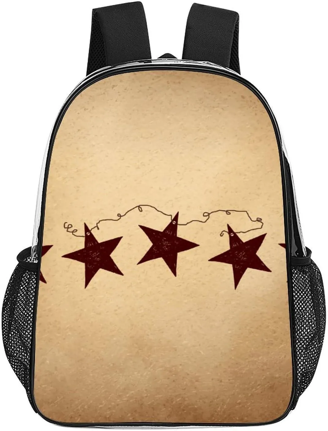 Brown Retro Star Primitive Countryside Transparent Fashion Waterproof PVC Transparent Backpack Unisex 17 Inches