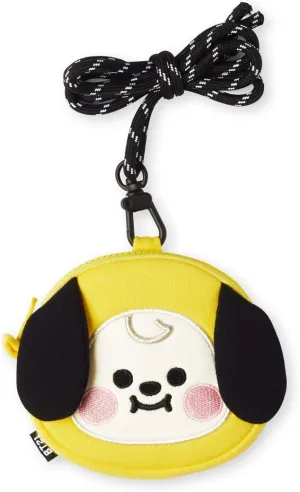 BT21 Baby Series CHIMMY Character Small Coin Purse Pouch ID Card Wallet with Lanyard, Yellow
