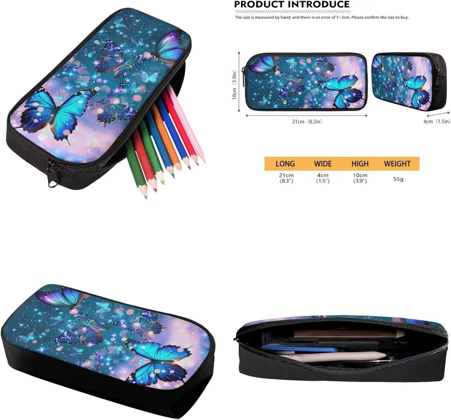 Butterfly Backpack for Girls Kids Backpack with Lunch Box and Aesthetic Pencil Case 3PCS Bookbag Set for School Teens 17 inch Large School Bag with Side Pocket Casual Daypack Backpacks