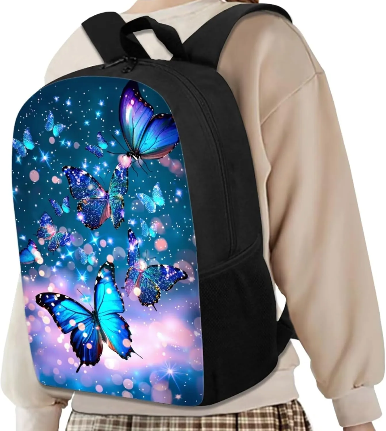 Butterfly Backpack for Girls Kids Backpack with Lunch Box and Aesthetic Pencil Case 3PCS Bookbag Set for School Teens 17 inch Large School Bag with Side Pocket Casual Daypack Backpacks