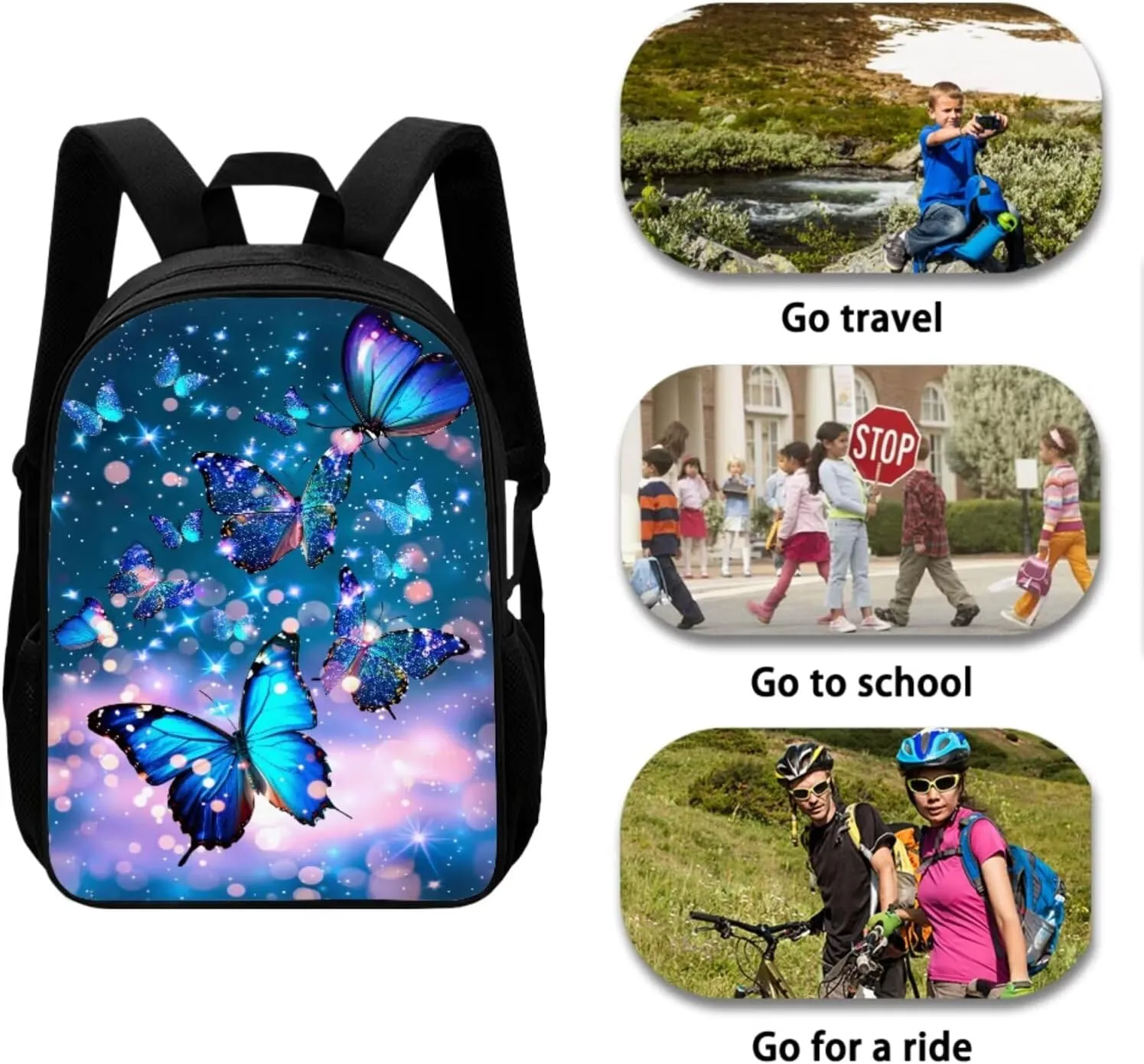 Butterfly Backpack for Girls Kids Backpack with Lunch Box and Aesthetic Pencil Case 3PCS Bookbag Set for School Teens 17 inch Large School Bag with Side Pocket Casual Daypack Backpacks