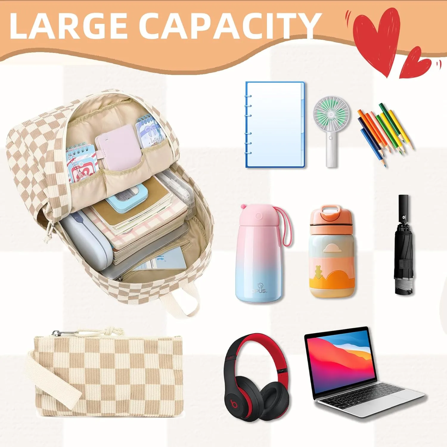CAMTOP Backpack for School Kids Cute Backpacks for Girls Elementary Lighweight Bookbag with Lunch Box Pencil Case 3 in 1