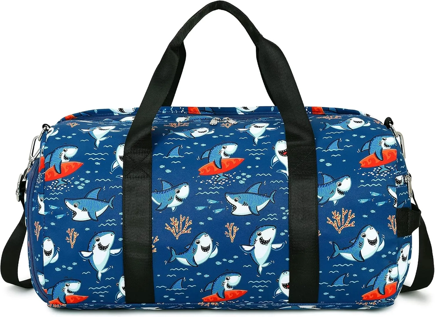 CAMTOP Kids Duffel Overnight Bag for Boys and Girls Toddler Carry-On Size Tote for Travel Duffle Gym Sport (Shark-Dark Blue)