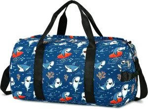 CAMTOP Kids Duffel Overnight Bag for Boys and Girls Toddler Carry-On Size Tote for Travel Duffle Gym Sport (Shark-Dark Blue)