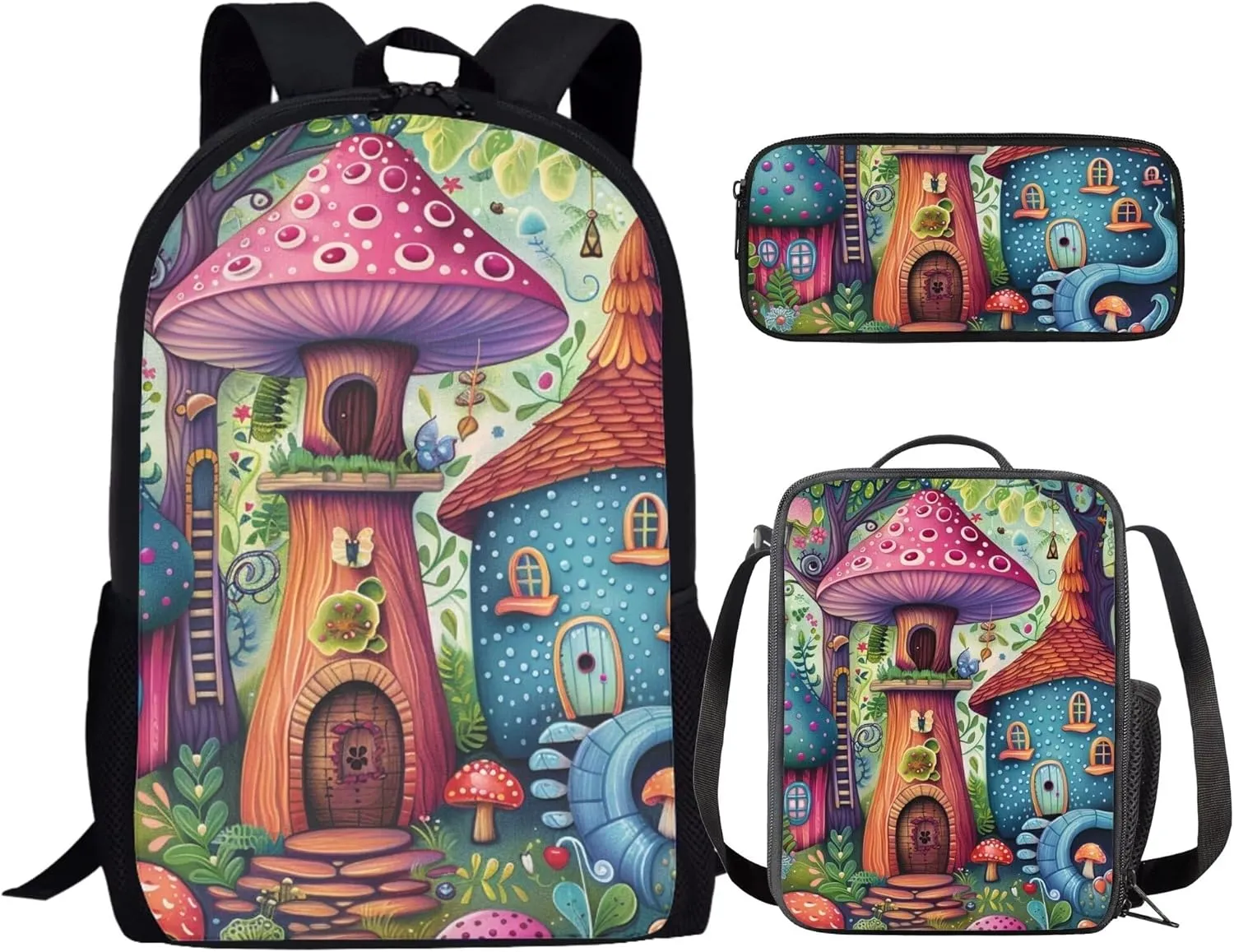 Cantaloupe Otter Backpack And Lunch Bag Set for Girls Boys Soft Mesh Adjustable Shoulder Strap Book Backpacks with Pencil Bag Student Insulated Lunch Bag Daypack 3 Pcs Blue