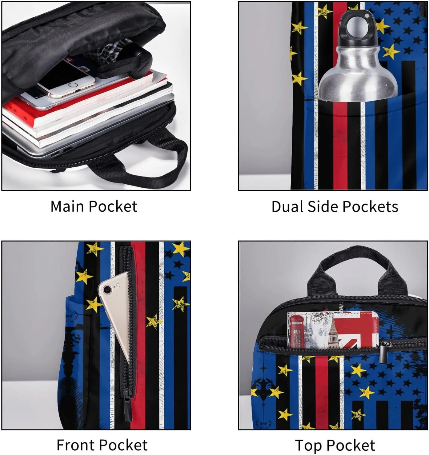 Cape Verdean American Flag Cabo Verde Casual Backpacks Laptop Backpack Outdoor Travel Rucksack Sport Carry-On Daypack Lightweight Bag with Multi-Pockets