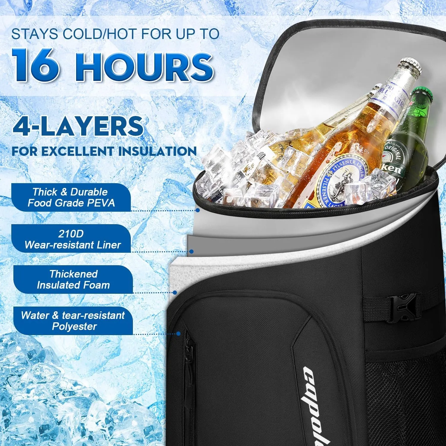 Capolo Cooler Backpack 30/45 Cans, Insulated Thermal Bag Beverage Soft Cooler Lunch Camping Travel Picnic Hiking for Men Women