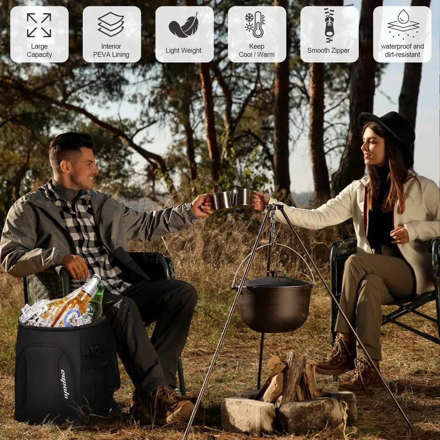 Capolo Cooler Backpack 30/45 Cans, Insulated Thermal Bag Beverage Soft Cooler Lunch Camping Travel Picnic Hiking for Men Women