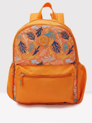 Caprese Xenia Medium Orange Printed Backpack