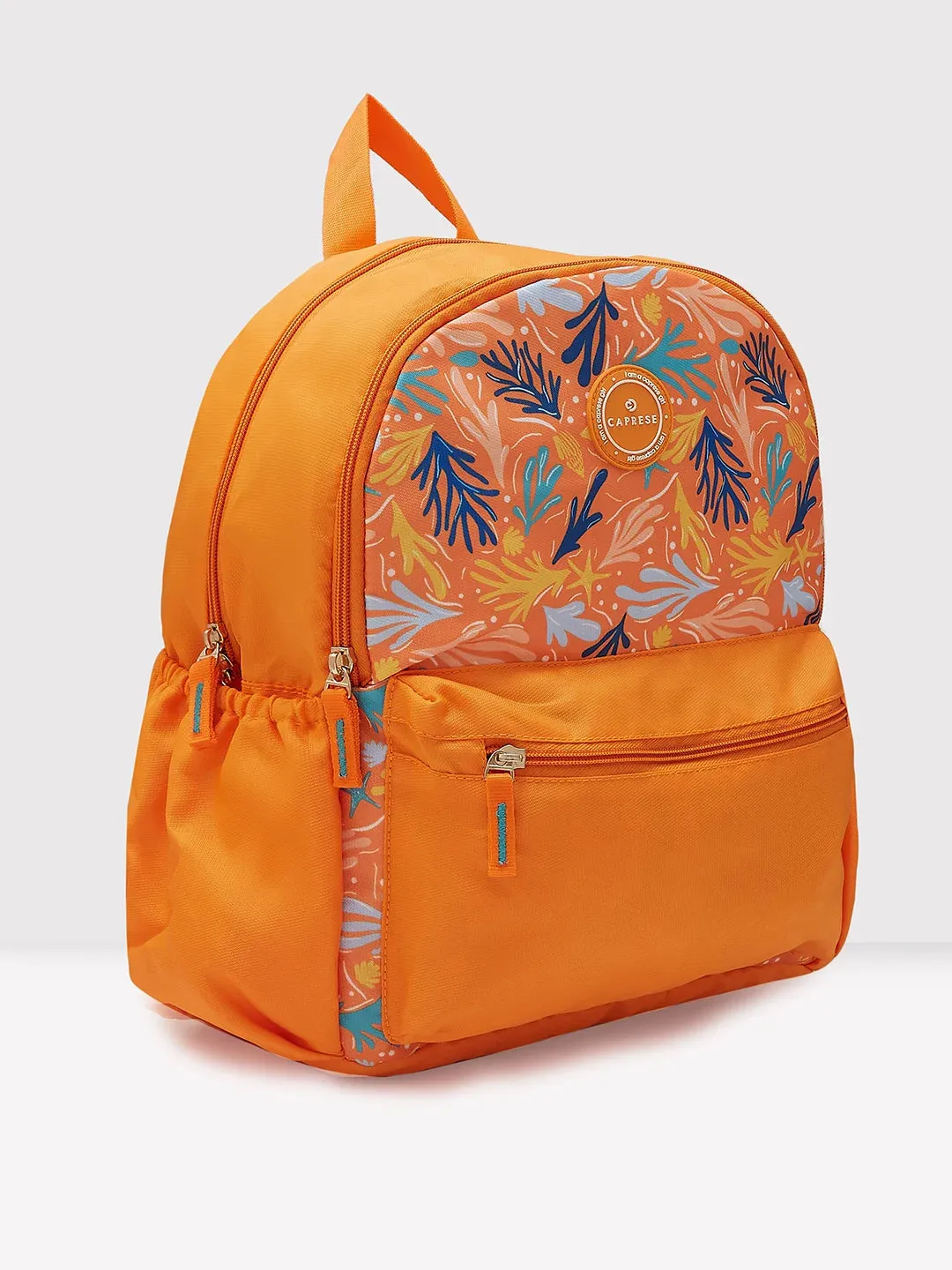 Caprese Xenia Medium Orange Printed Backpack