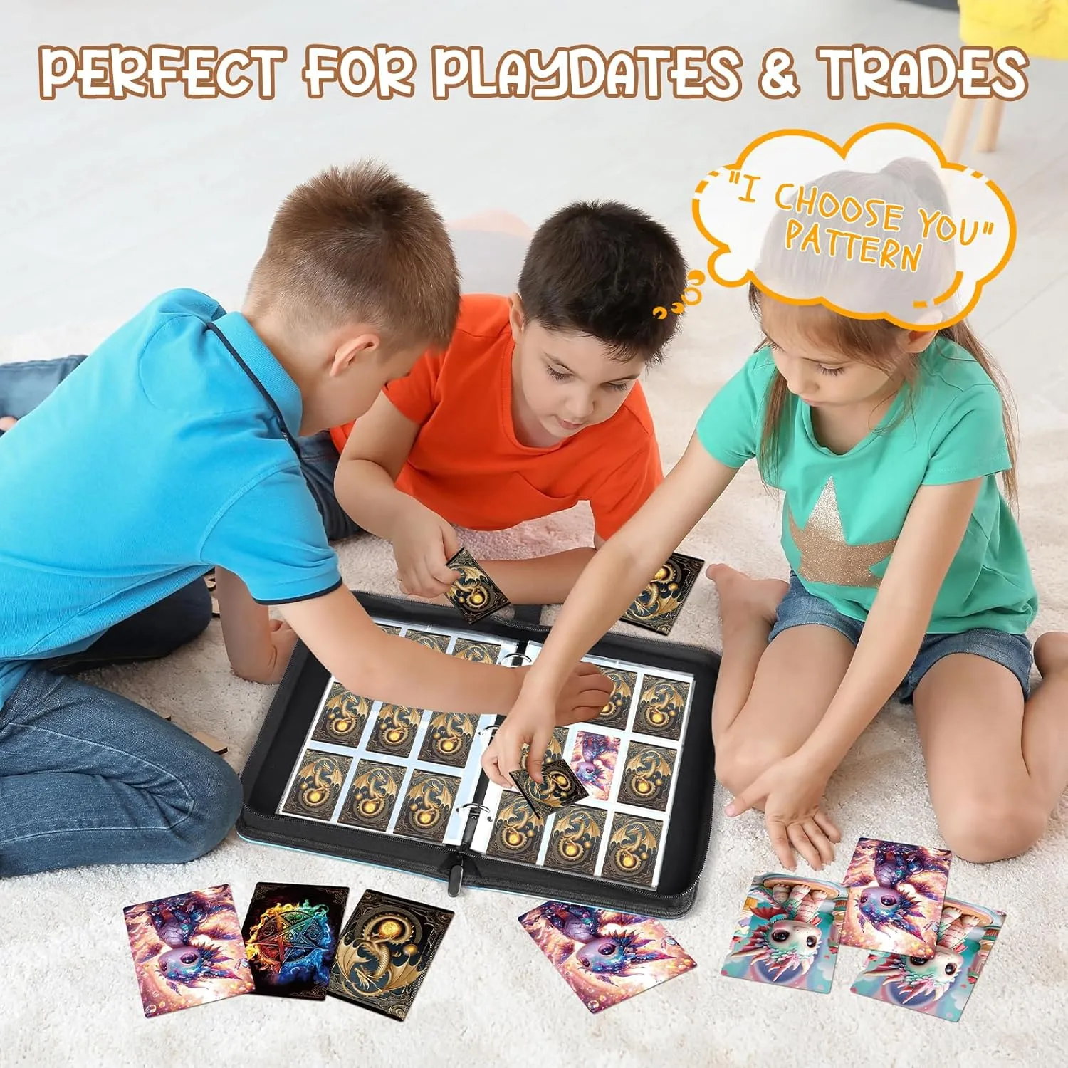 Card Binder 9 Pocket Collectible Trading Cards Storage with 50 Removable Sleeves Holder 900 Cards,3-Ring Zipper Design Perfect for Game, MTG & Sports Cards, Gifts for Boy and Girls (Gold, Large)