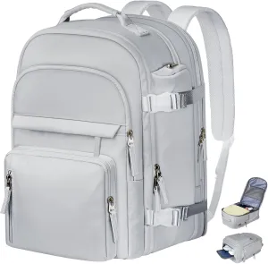 Carry on Backpack, 40L Expandable Travel Backpacks with Shoe Bag, Flight Approved Weekender Daypack Fit 17 Inch Notebook, Water Resistant Extra Large Overnight Bag for Men Women, Grey