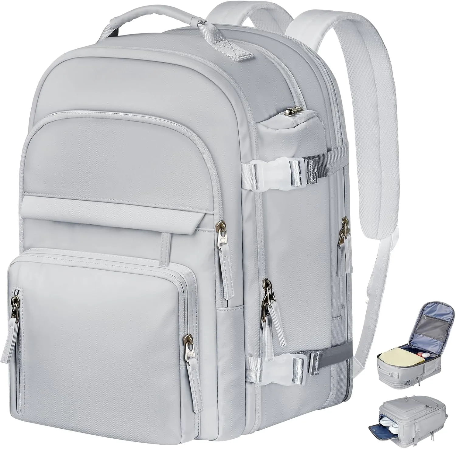 Carry on Backpack, 40L Expandable Travel Backpacks with Shoe Bag, Flight Approved Weekender Daypack Fit 17 Inch Notebook, Water Resistant Extra Large Overnight Bag for Men Women, Grey