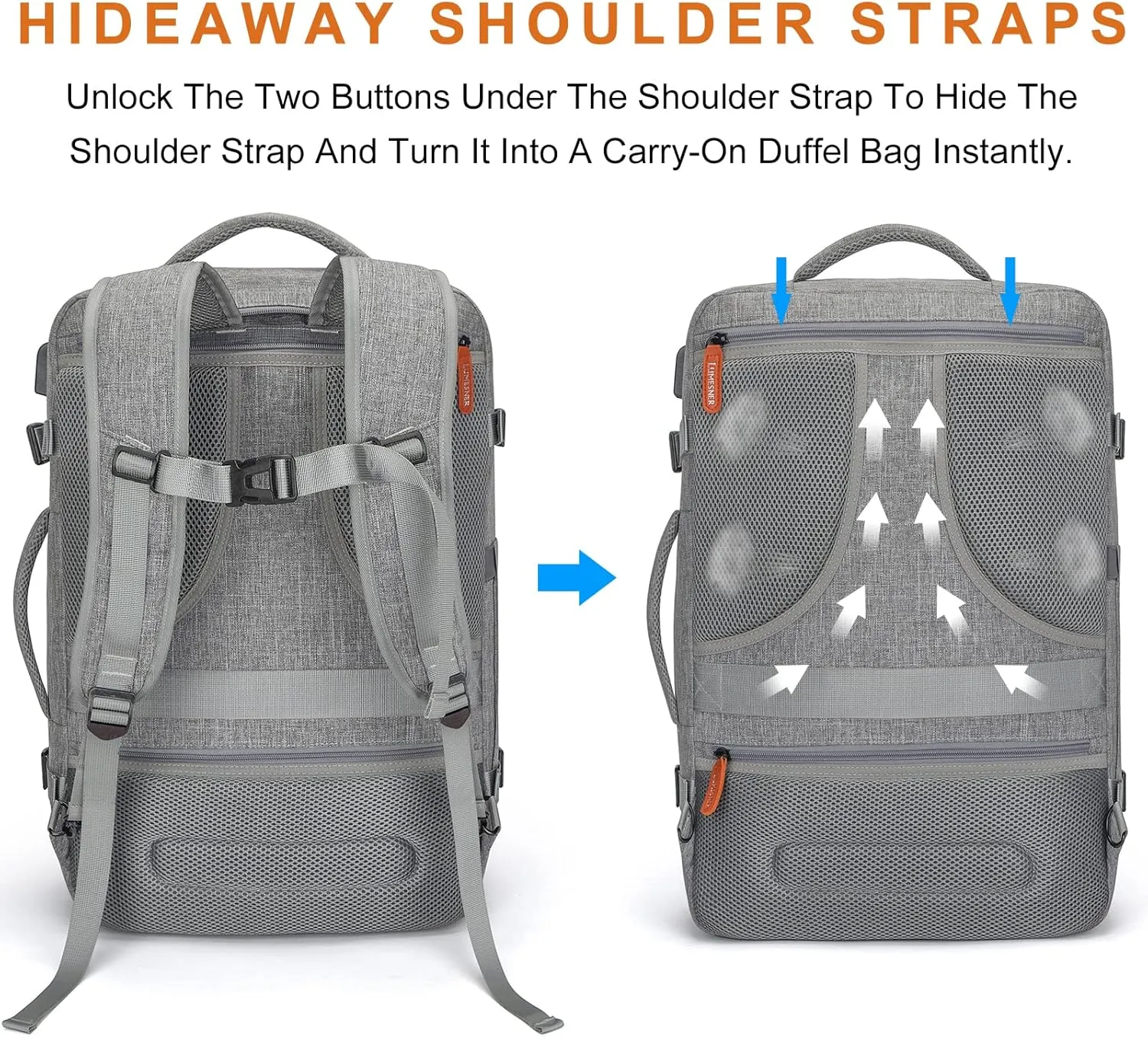 Carry on Travel Backpacks, Extra Large 40L Flight Approved bag for Men & Women,Expandable Suitcase With 4 Packing Cubes,Water Resistant Luggage Daypack Business Weekender Bag,Grey