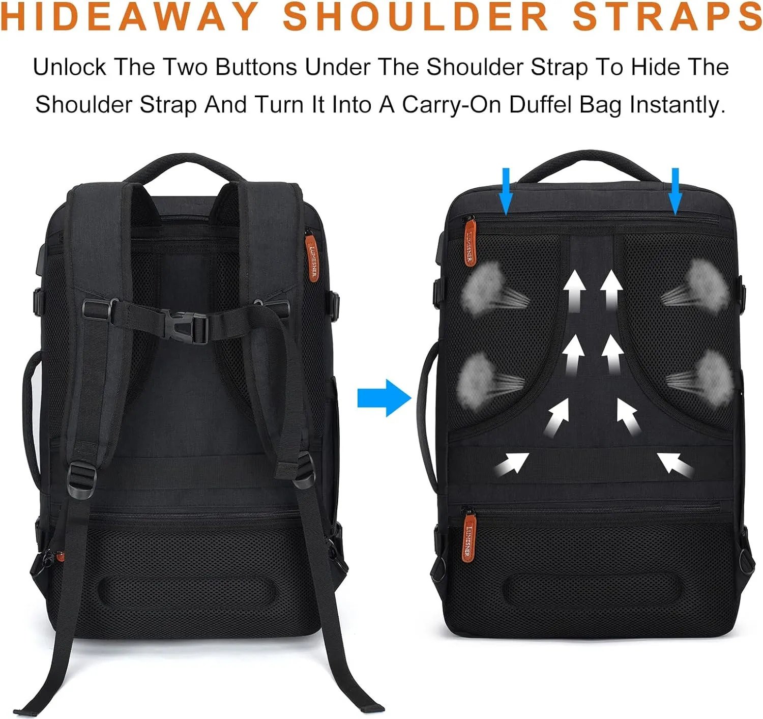 Carry on Travel Backpacks, Extra Large 40L Flight Approved for Men & Women,Expandable Suitcase With 4 Packing Cubes,Water Resistant Luggage Daypack Business Weekender Bag,Black