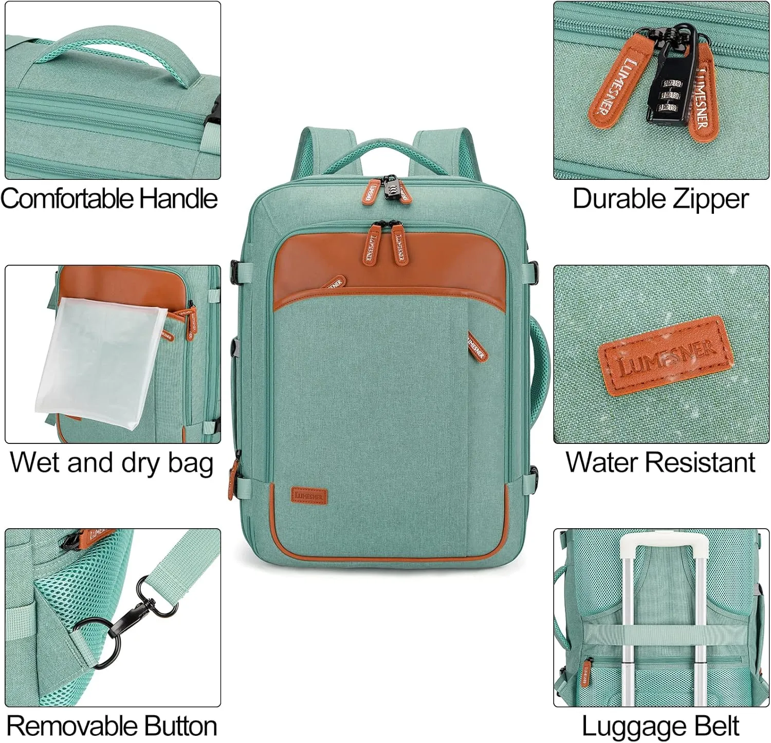 Carry on Travel Backpacks, Extra Large 40L Flight Approved for Men & Women,Expandable Suitcase With 4 Packing Cubes,Water Resistant Luggage Daypack Business Weekender Bag,Green