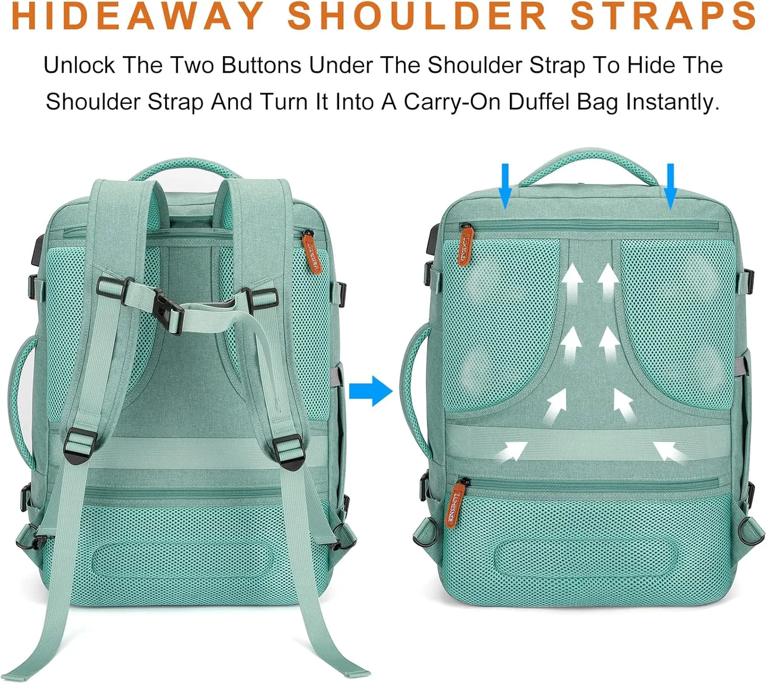 Carry on Travel Backpacks, Extra Large 40L Flight Approved for Men & Women,Expandable Suitcase With 4 Packing Cubes,Water Resistant Luggage Daypack Business Weekender Bag,Green