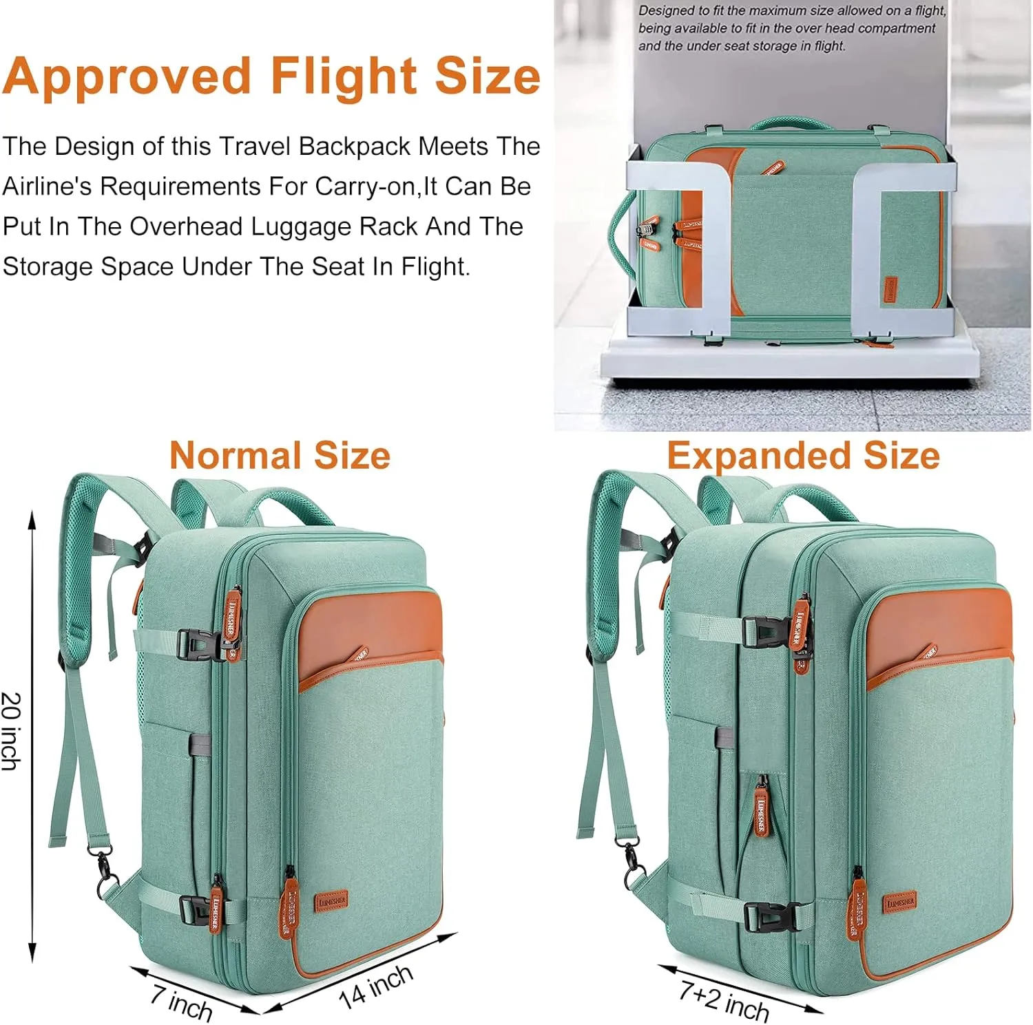 Carry on Travel Backpacks, Extra Large 40L Flight Approved for Men & Women,Expandable Suitcase With 4 Packing Cubes,Water Resistant Luggage Daypack Business Weekender Bag,Green