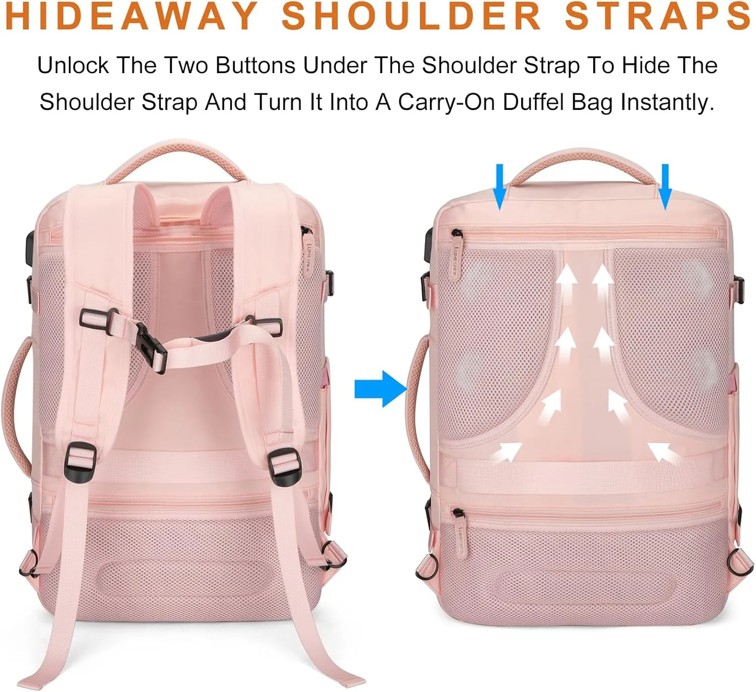 Carry on Travel Backpacks, Extra Large 40L Flight Approved for Men & Women,Expandable Suitcase With 4 Packing Cubes,Water Resistant Luggage Daypack Business Weekender Bag,Pink