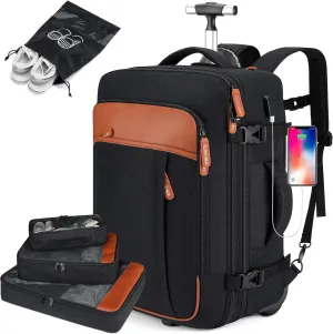 Carry on Travel Backpacks, Extra Large 40L Flight Approved Rolling Backpack for Men & Women,Expandable Suitcase With 4 Packing Cubes,Water Resistant Luggage Daypack Business Weekender Bag