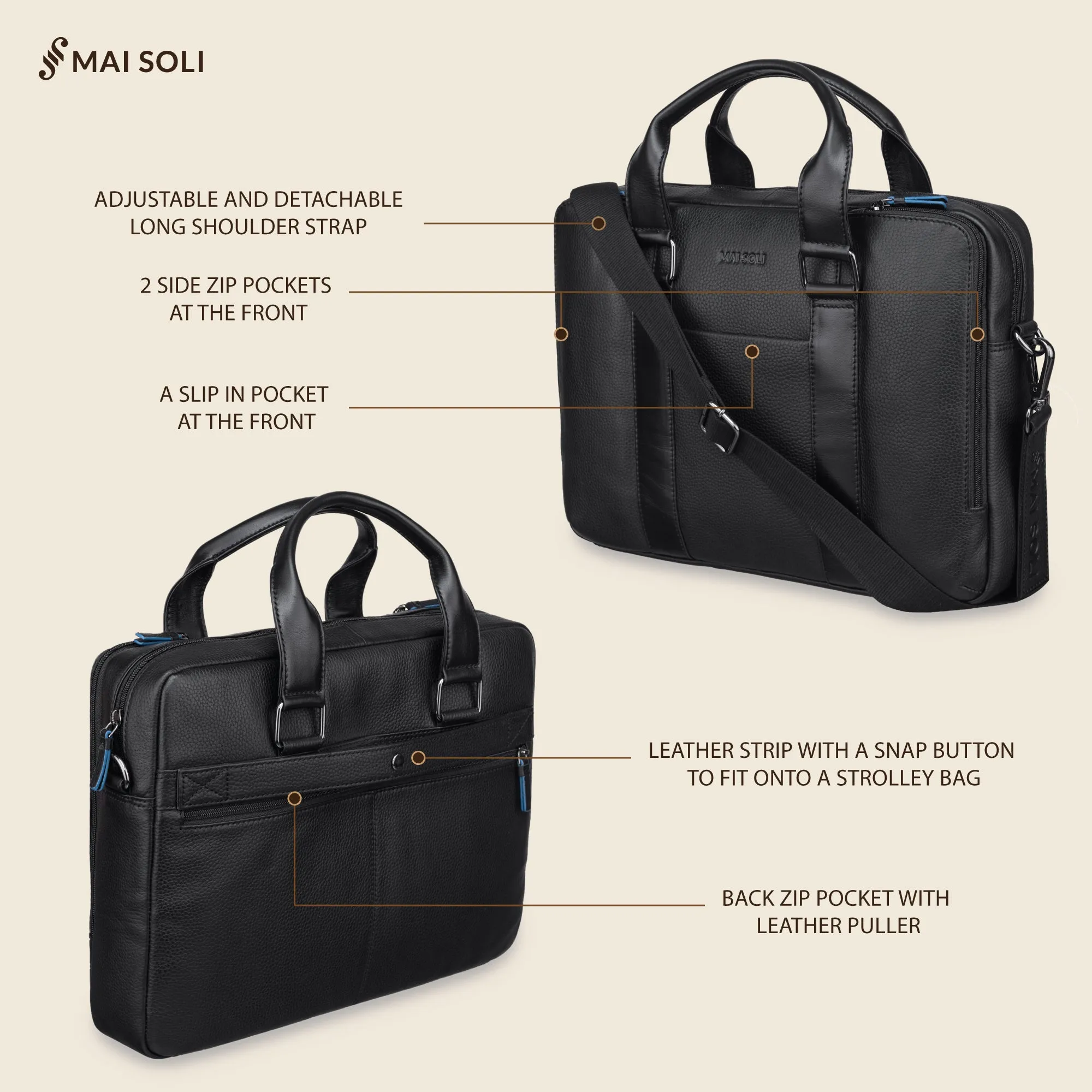 Carter Multi-pocket Laptop Bag - Black