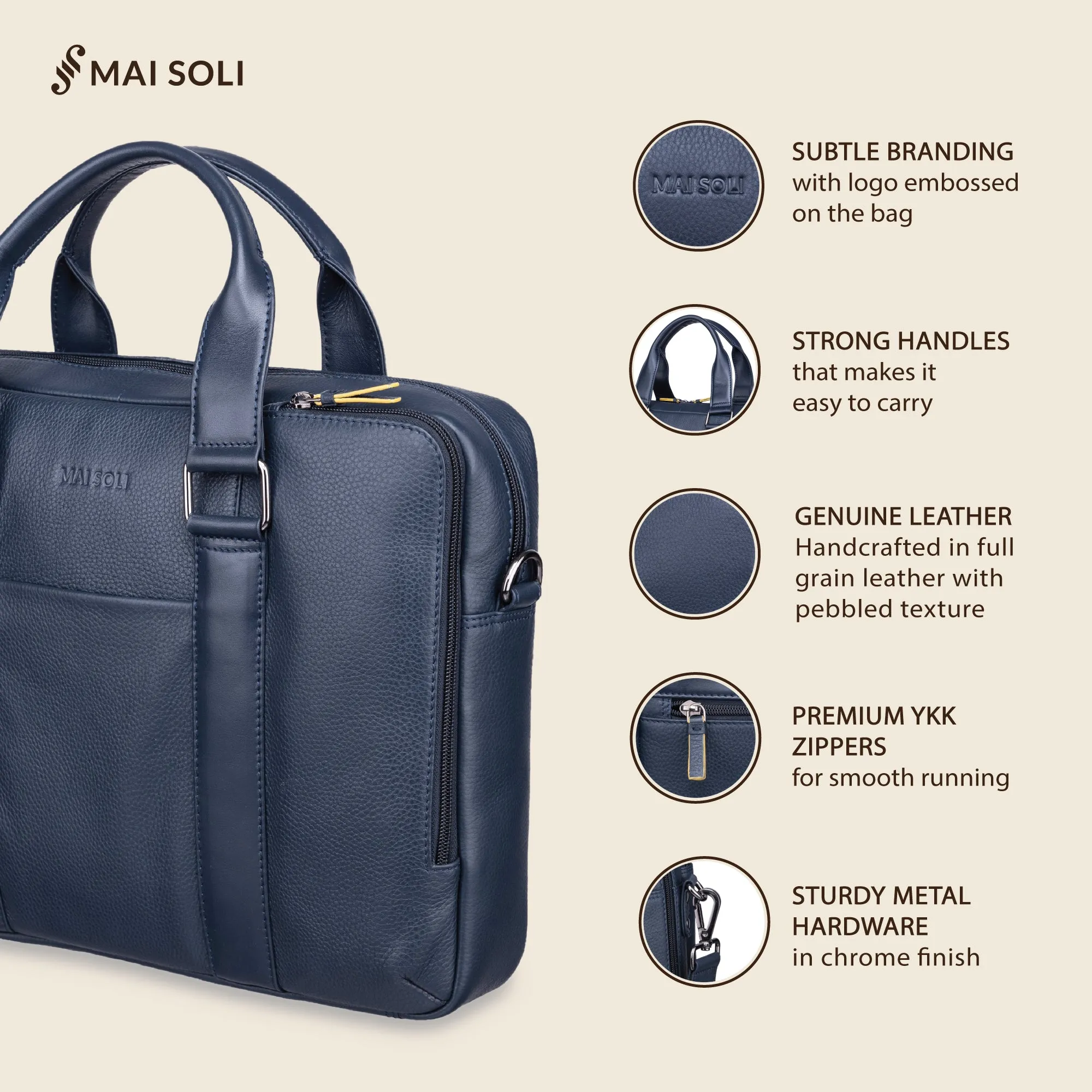 Carter Multi-pocket Laptop Bag - Navy Blue