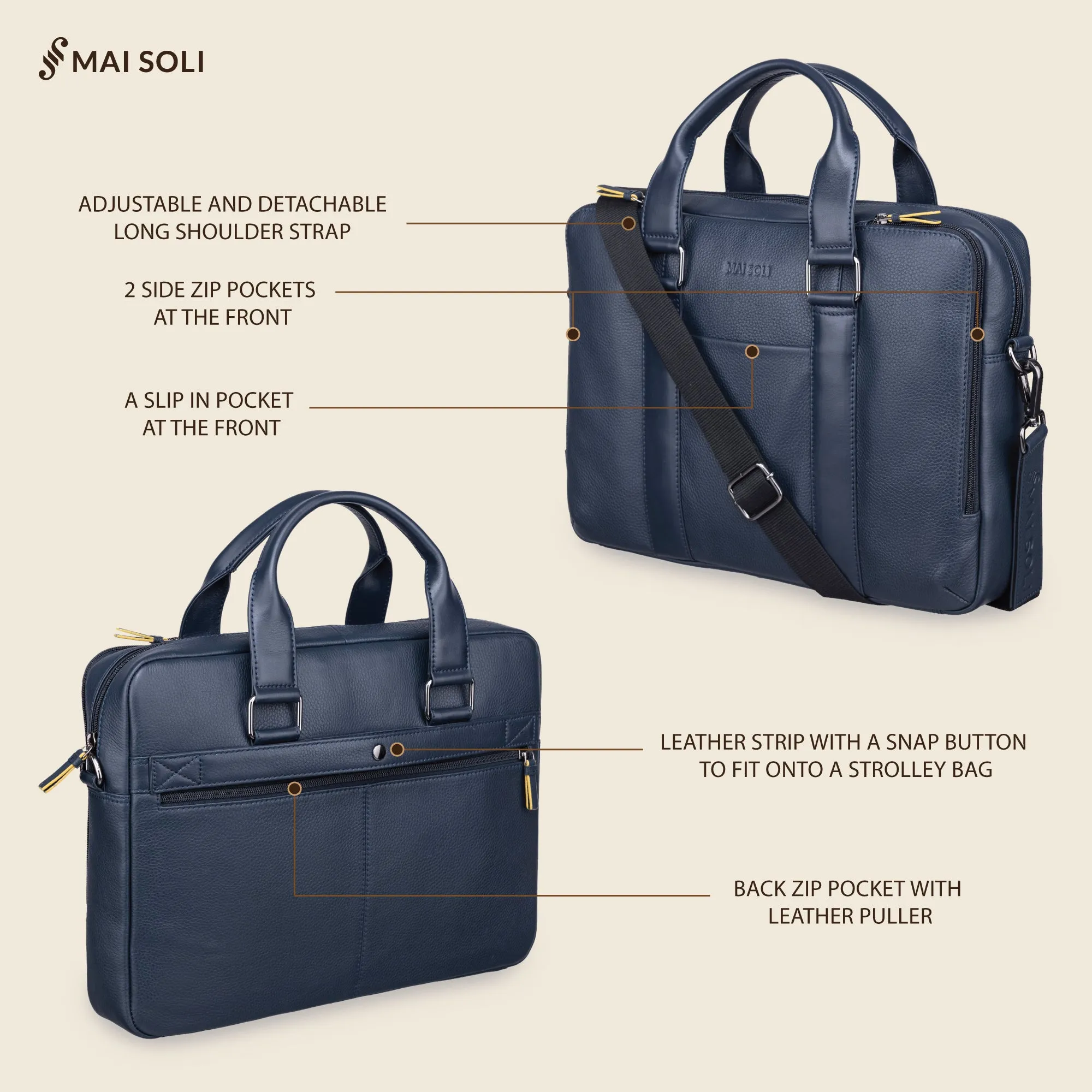 Carter Multi-pocket Laptop Bag - Navy Blue