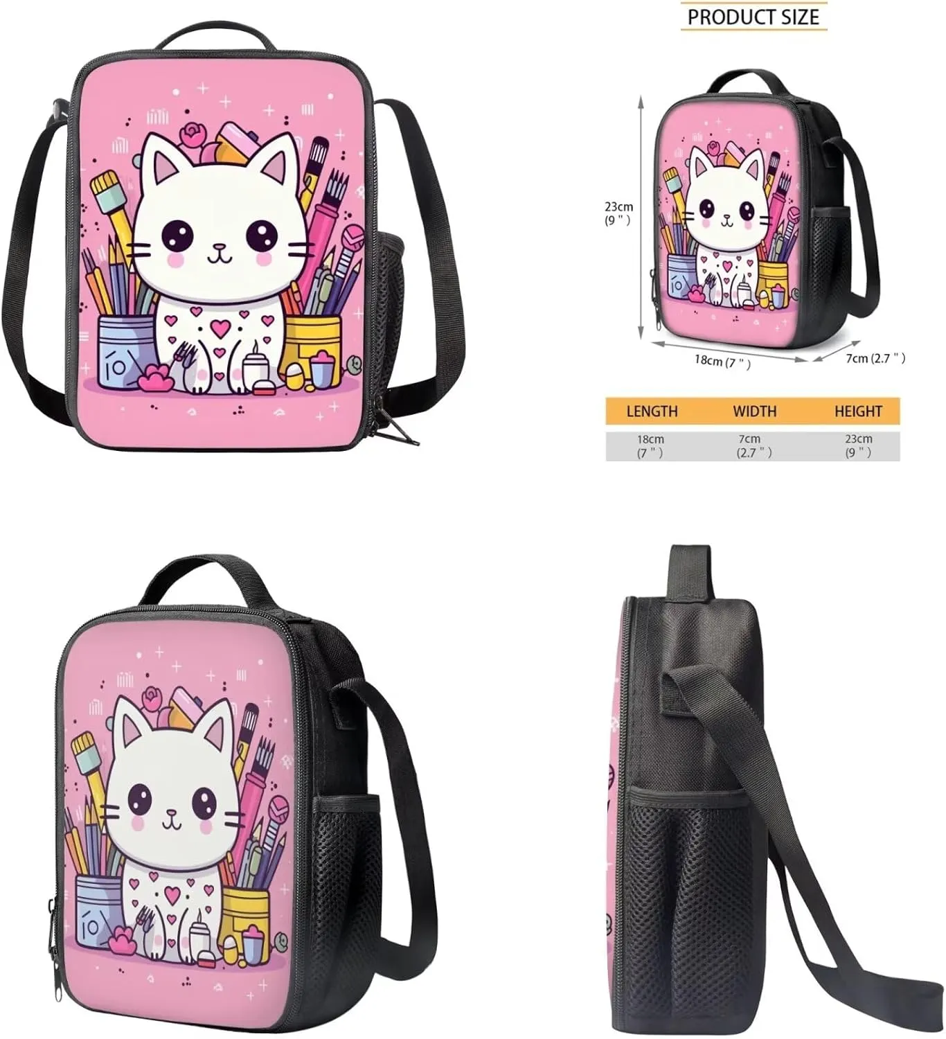 Cartoon Cat Kids' Backpacks & Lunch Boxes Pen Kids Bookbag Travel Backpack for Kids Bento Box Lunch Bag for Kids Pencil Box Storage Water Resistant Kids Travel Backpack