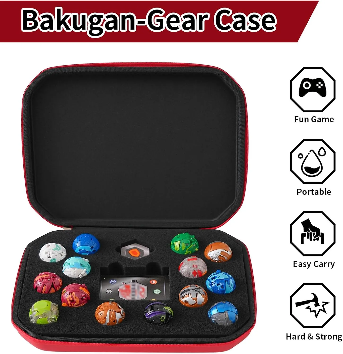 Case Compatible with Bakugan, Toy Organizer Bag for Figures, BakuCores, Armored Alliance, Geogan Rising with Mesh Pocket - Mini Toys Container (Bag Only) - Red