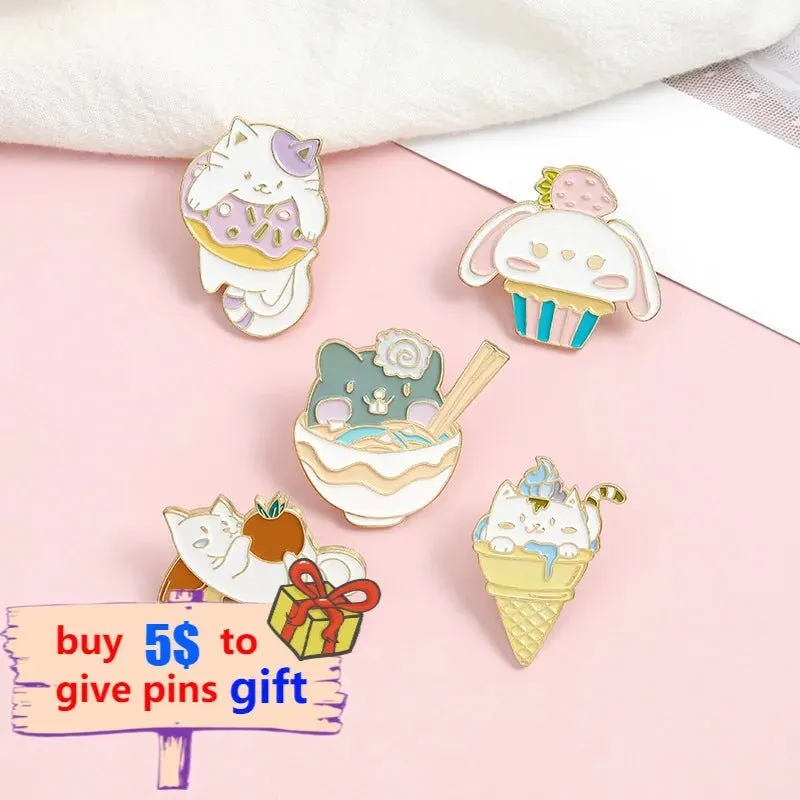 Cat Ice Cream Donut Pins
