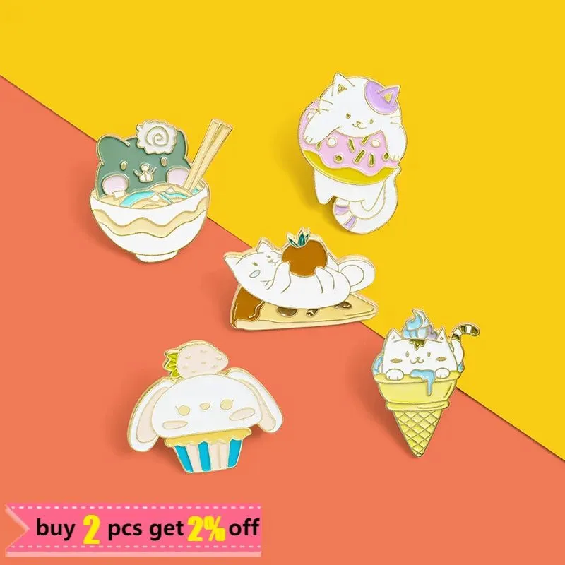 Cat Ice Cream Donut Pins