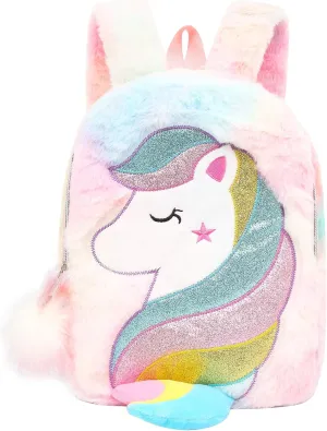 CBOALOGR Cute Plush Unicorn Toddler Small Backpack Little Plush Bookbag for Girls 3 to 6 years old