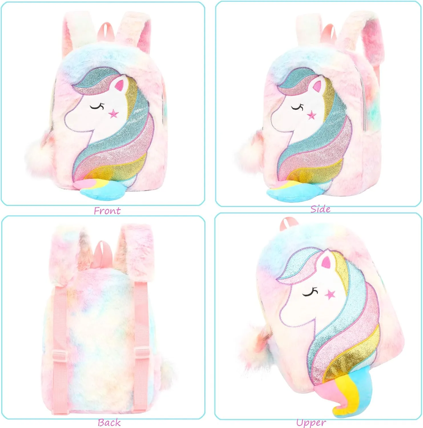 CBOALOGR Cute Plush Unicorn Toddler Small Backpack Little Plush Bookbag for Girls 3 to 6 years old