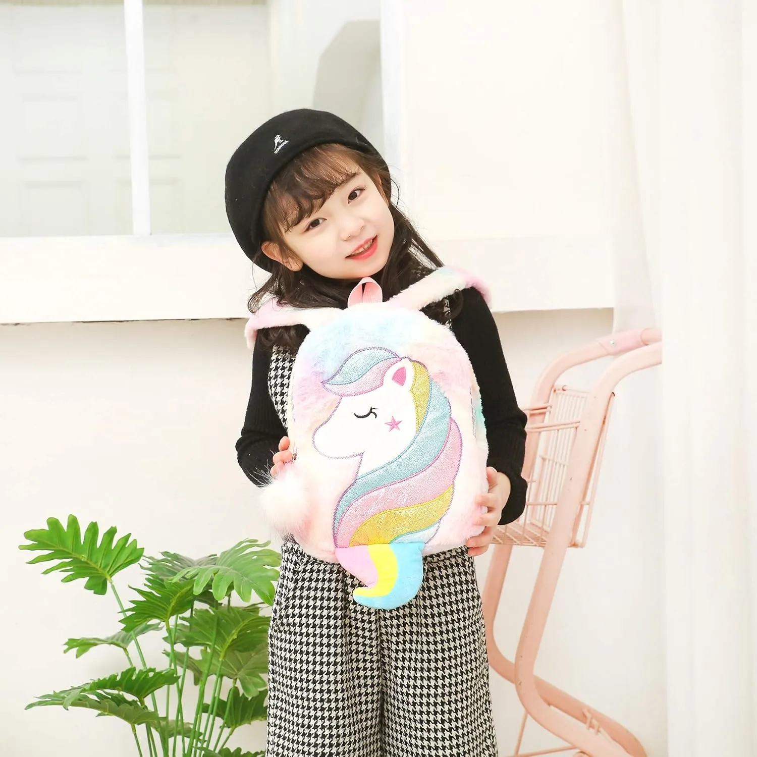 CBOALOGR Cute Plush Unicorn Toddler Small Backpack Little Plush Bookbag for Girls 3 to 6 years old