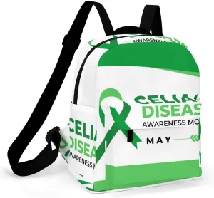 Celiac Disease Awareness Light Green Ribbon Backpacks Laptop Mini Backpacks for Women Travel Shoulder Bag Bookbag Rucksack Daypack 10 Inch