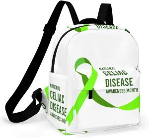 Celiac Disease Awareness Light Green Ribbon Backpacks Laptop Mini Backpacks for Women Travel Shoulder Bag Bookbag Rucksack Daypack 10 Inch