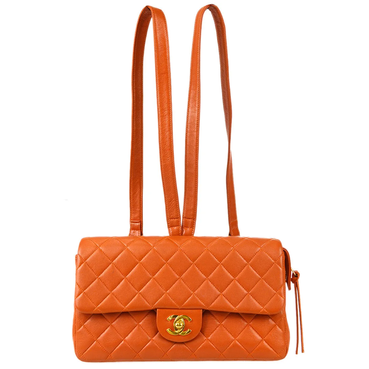 Chanel 1996-1997 Classic Flap Chain Backpack Orange Lambskin