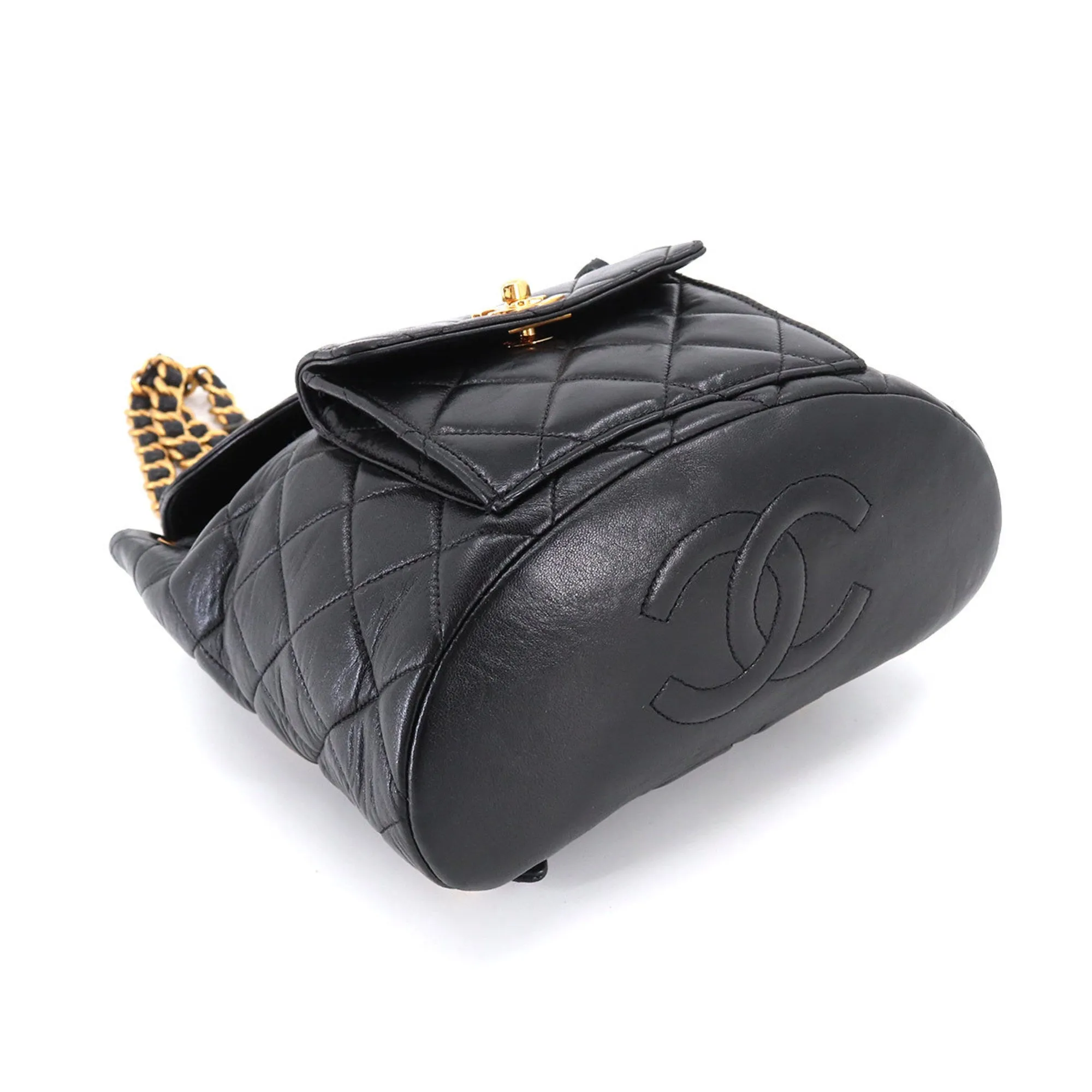 CHANEL Matelasse Chain Backpack Rucksack Leather Black Vintage Gold Hardware duma