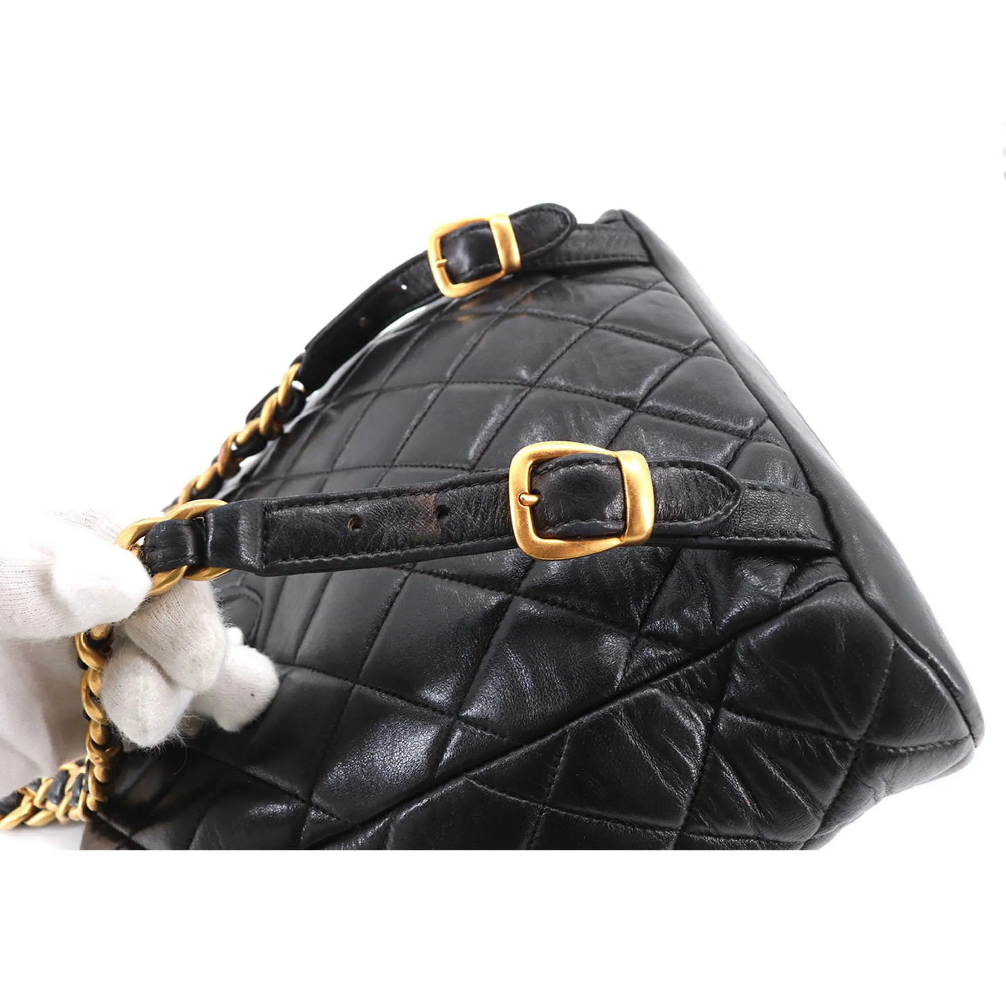 CHANEL Matelasse Chain Backpack Rucksack Leather Black Vintage Gold Hardware duma